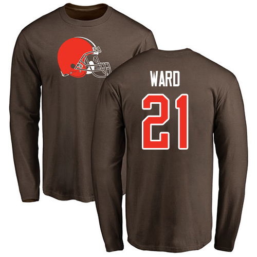 Men Cleveland Browns Denzel Ward Brown Jersey #21 NFL Football Name and Number Logo Long Sleeve T Shirt->cleveland browns->NFL Jersey